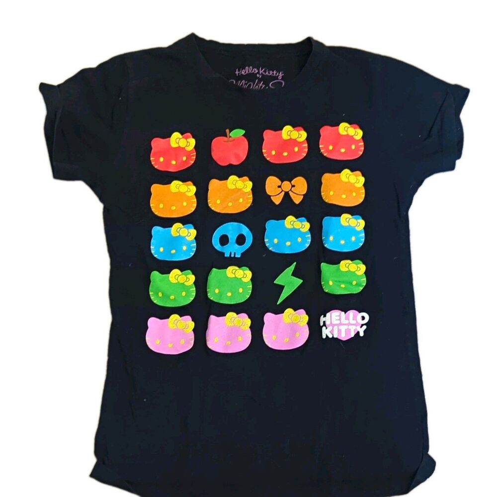 Hello Kitty by Mighty Fine Womens Black Hello Kitty Graphic T-Shirt Size L